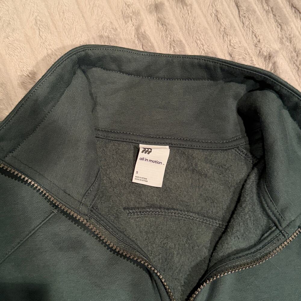 All In Motion Cropped 1/4 Zip Fleece Sweatshirt Green Size S - Picture 4 of 5